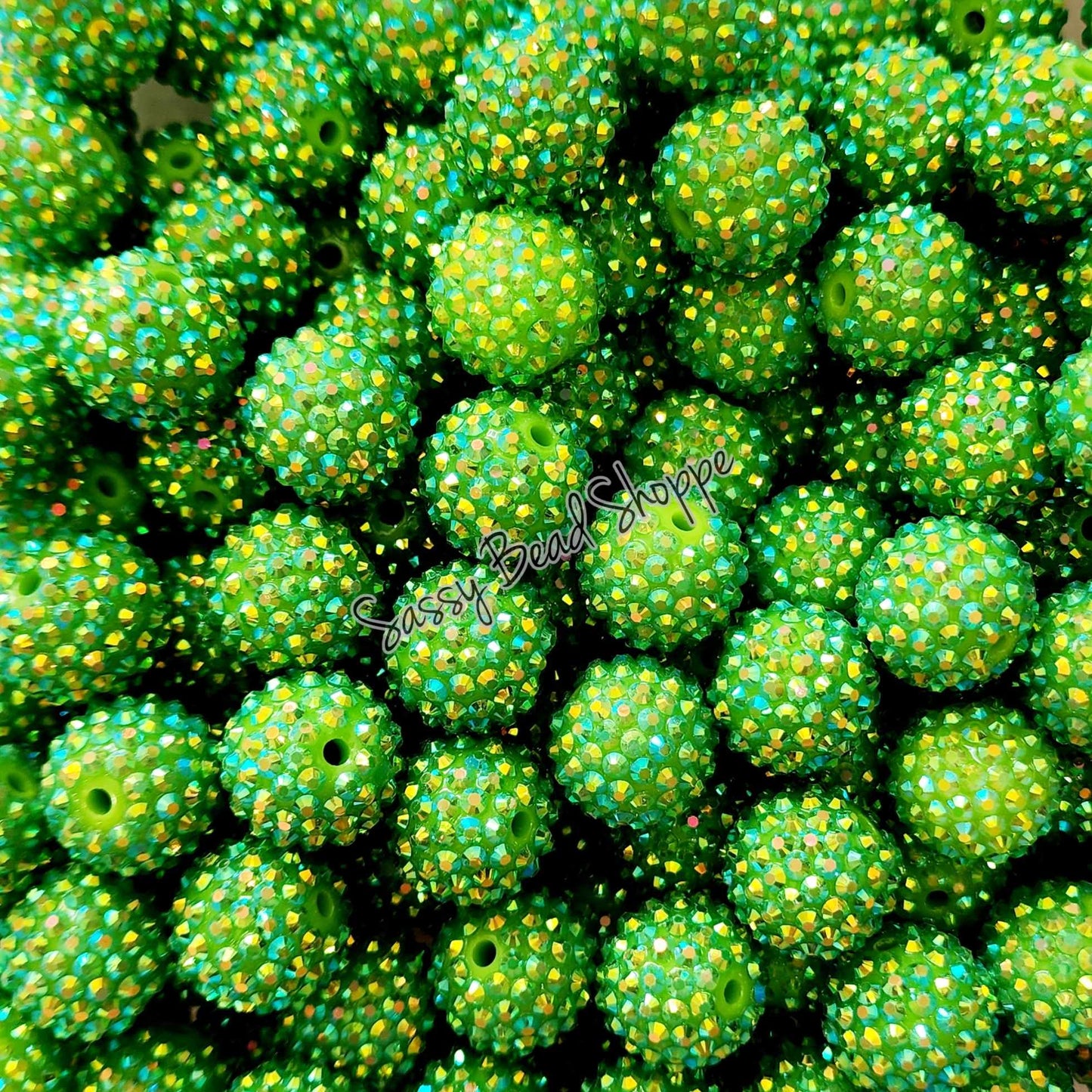 20MM Lime Rhinestone Beads - Sassy Bead Shoppe