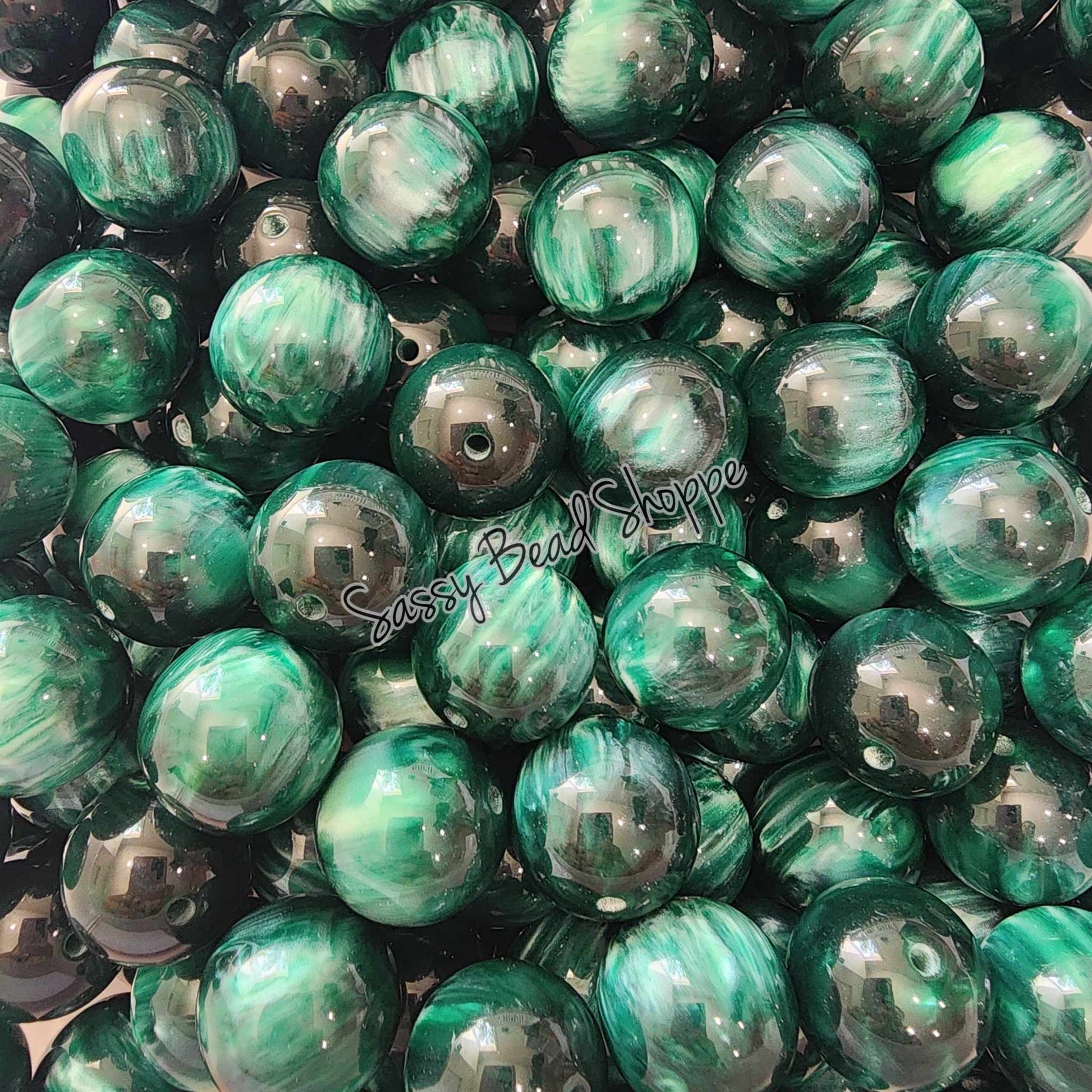20MM Dark Green Marble Beads - Sassy Bead Shoppe