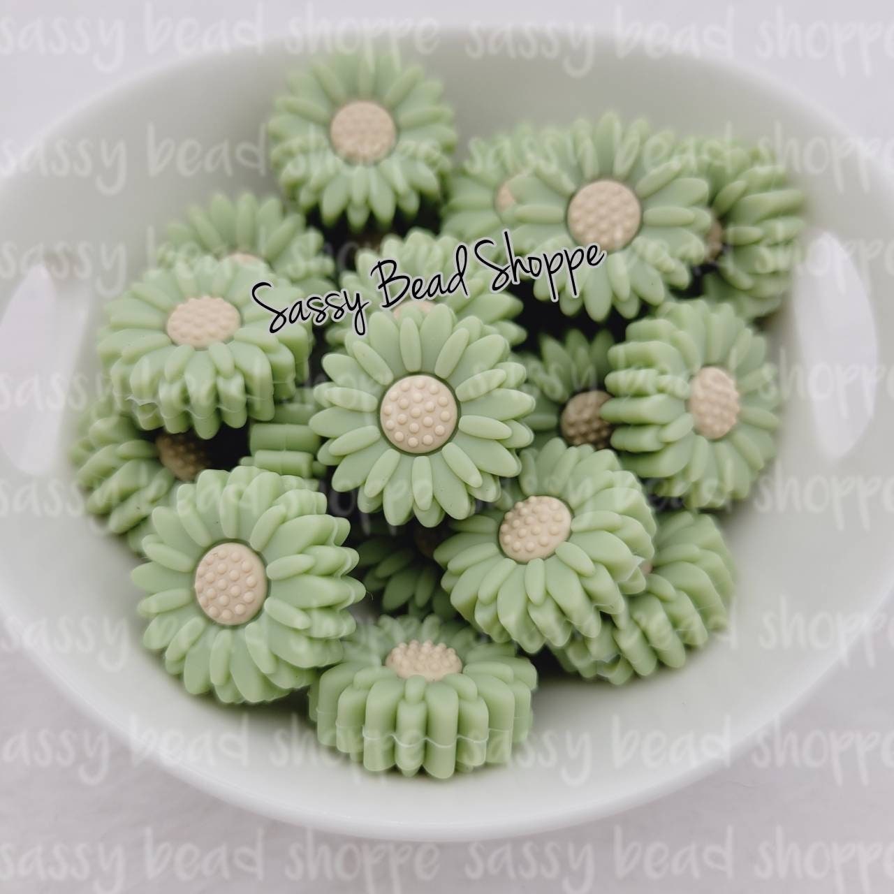 20mm Sage Daisy Focal Bead - Sassy Bead Shoppe