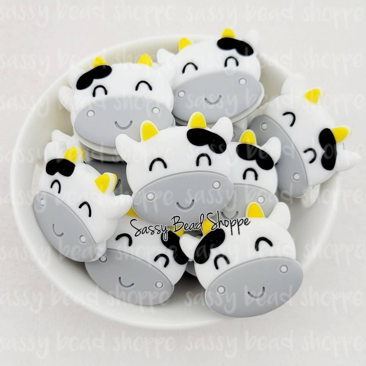 Gray Cute Cow Beads - Sassy Bead Shoppe