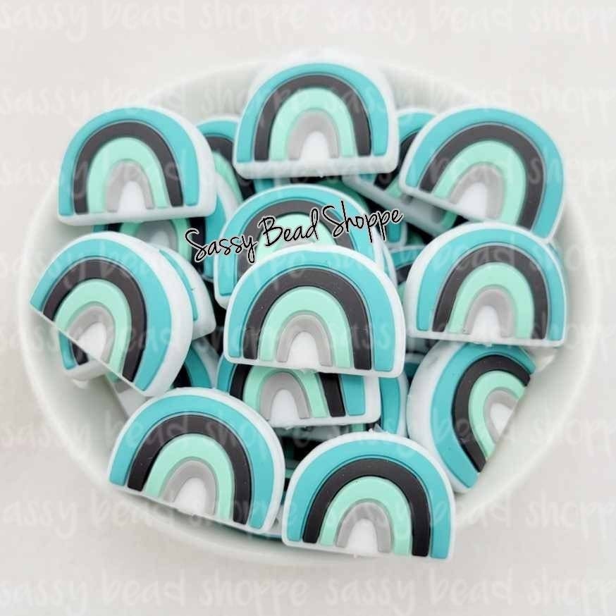 Rainbow Beads, Turquoise Charcoal Mint Gray - Sassy Bead Shoppe