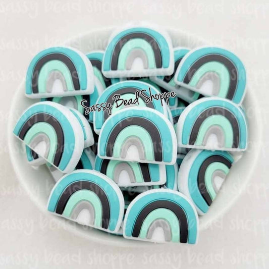 Rainbow Beads, Turquoise Charcoal Mint Gray - Sassy Bead Shoppe