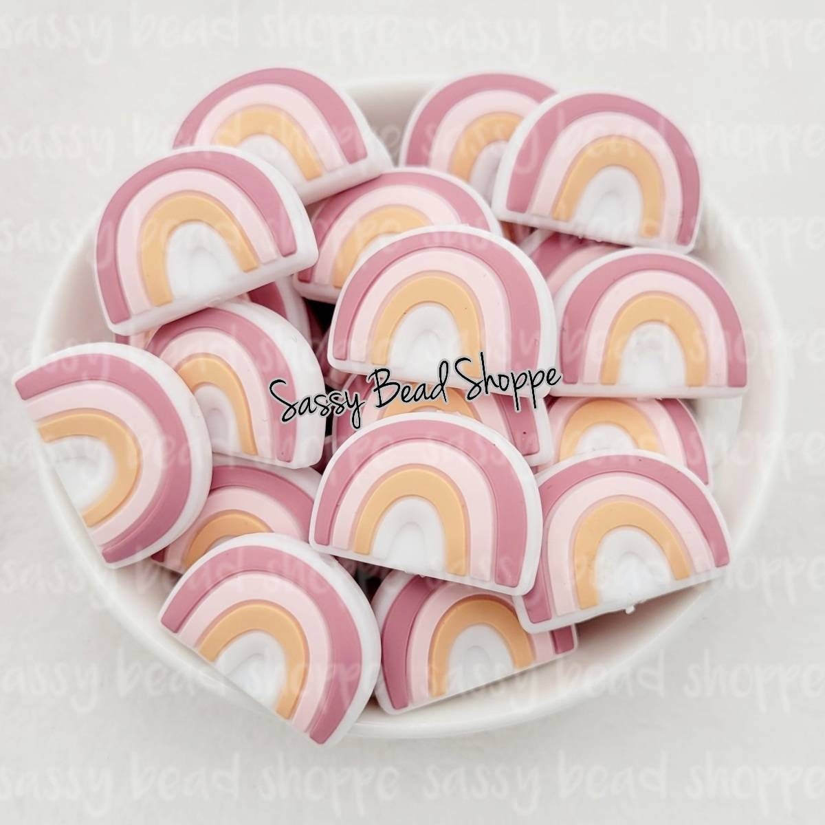 Rainbow Beads, Dusty Rose Pink Peach White - Sassy Bead Shoppe