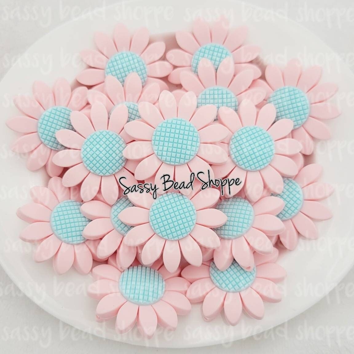 40mm Pink Daisy LARGE Beads - Sassy Bead Shoppe