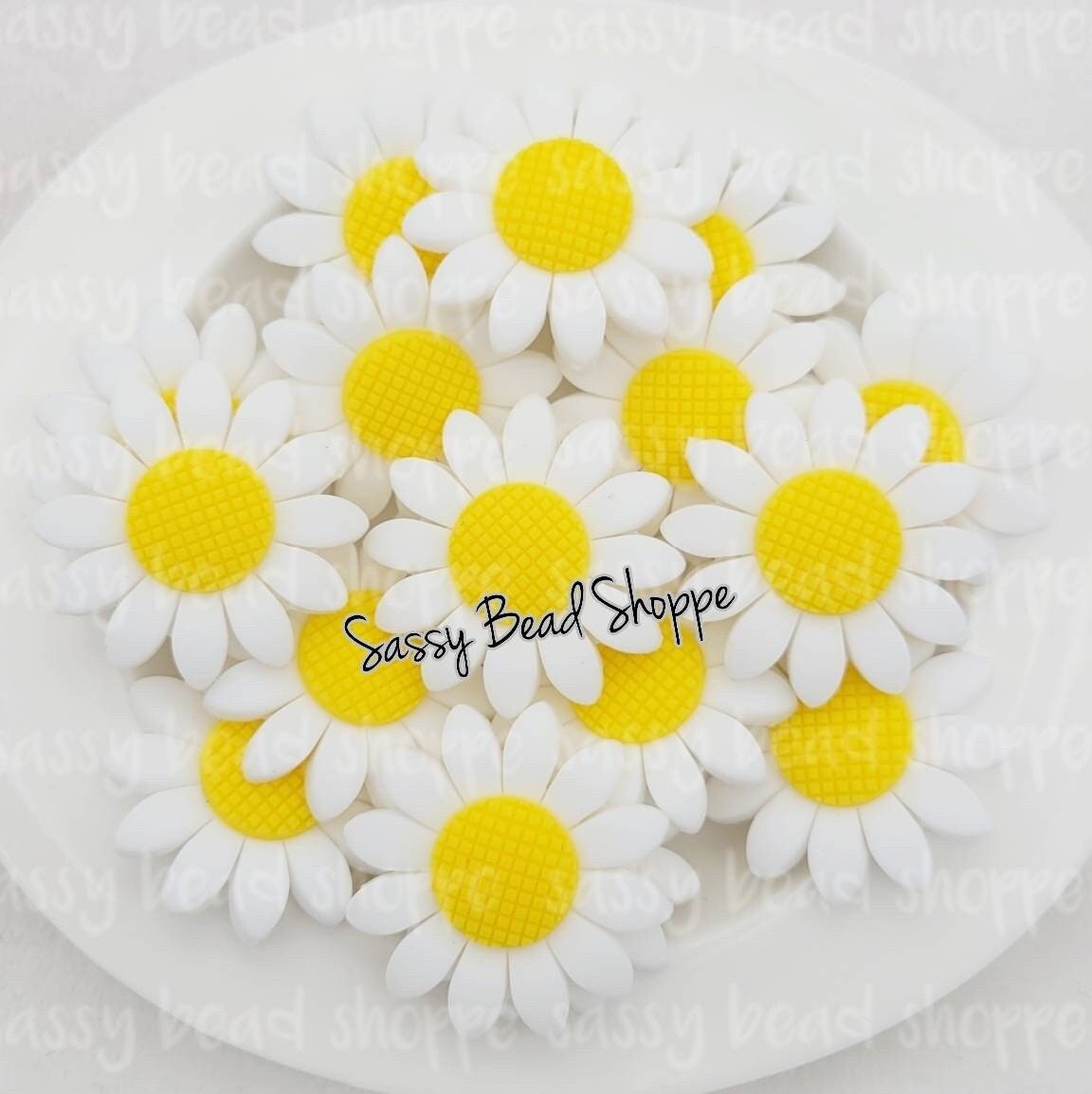 40mm White Daisy LARGE Beads - Sassy Bead Shoppe