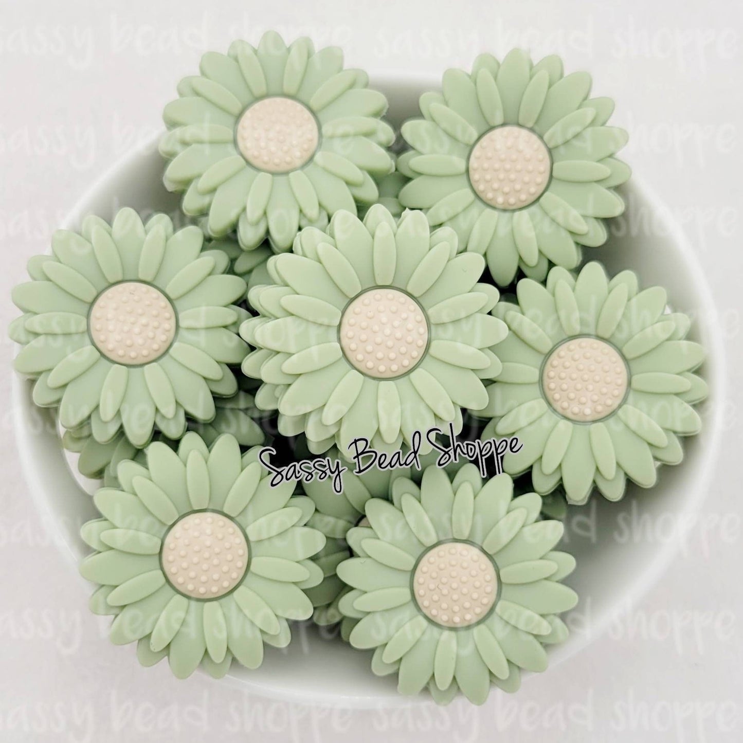 30mm Big Sage Daisy Beads - Sassy Bead Shoppe