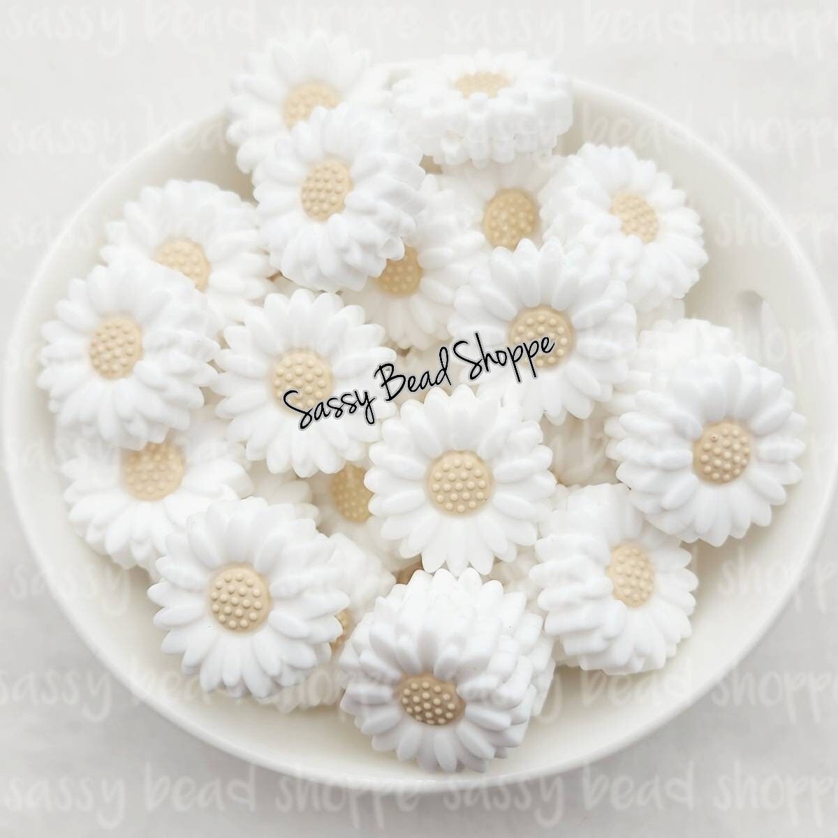 20mm White Daisy Bead - Sassy Bead Shoppe