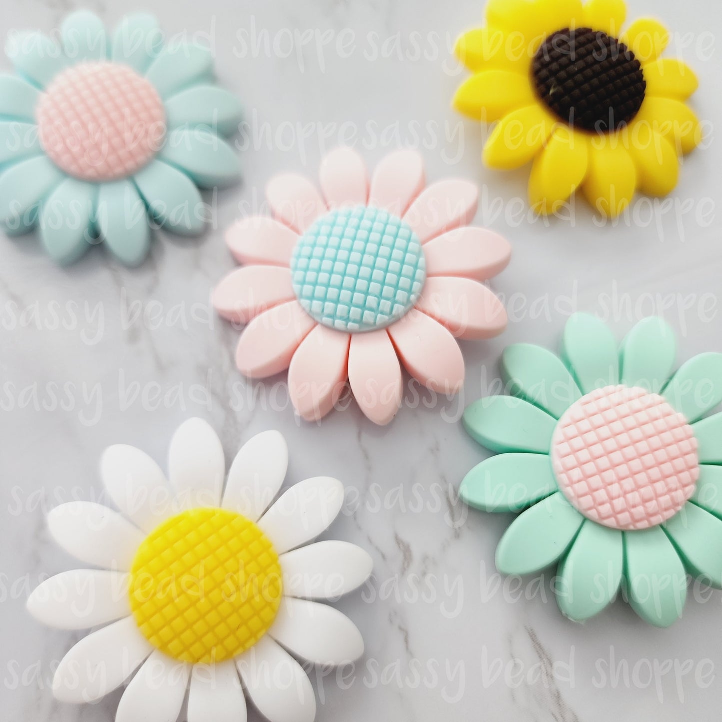 40mm White Daisy LARGE Beads - Sassy Bead Shoppe