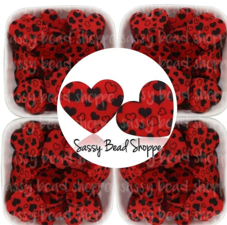 20mm Red & Black Heart Focal Bead - Sassy Bead Shoppe