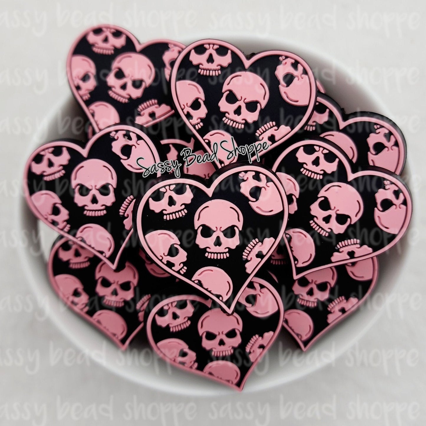 Pink Skull Heart Beads - Sassy Bead Shoppe