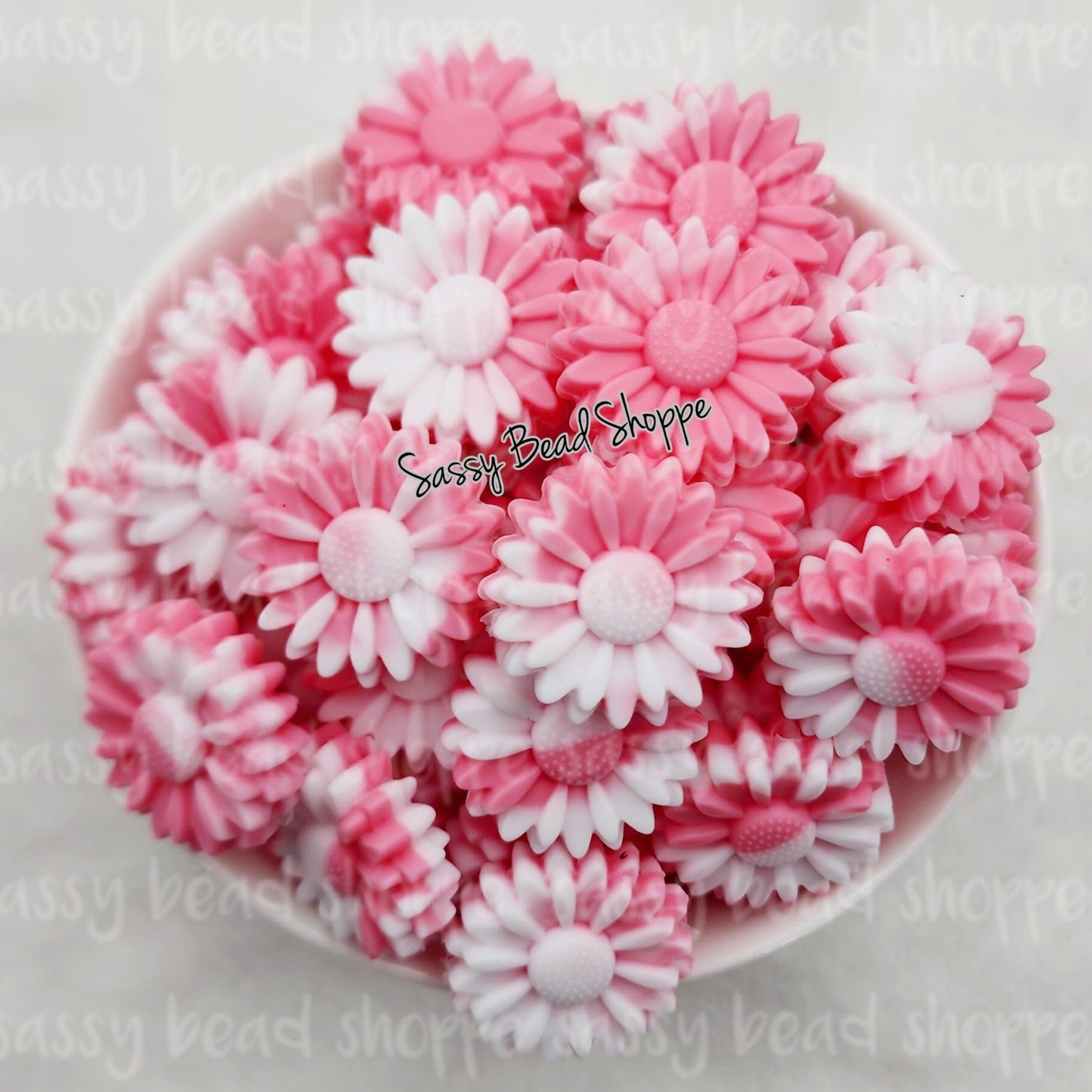 22mm Pink Tie Dye Daisy Beads - Sassy Bead Shoppe