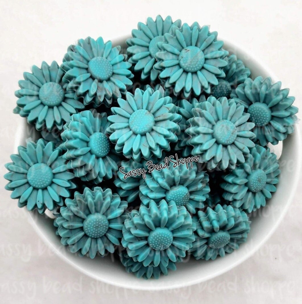 22mm Turquoise Marble Daisy Beads - Sassy Bead Shoppe