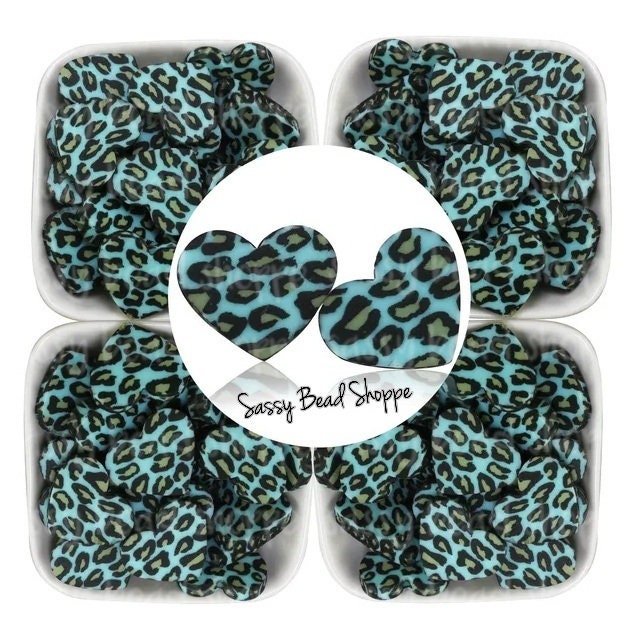 20mm Blue Leopard Heart Beads - Sassy Bead Shoppe
