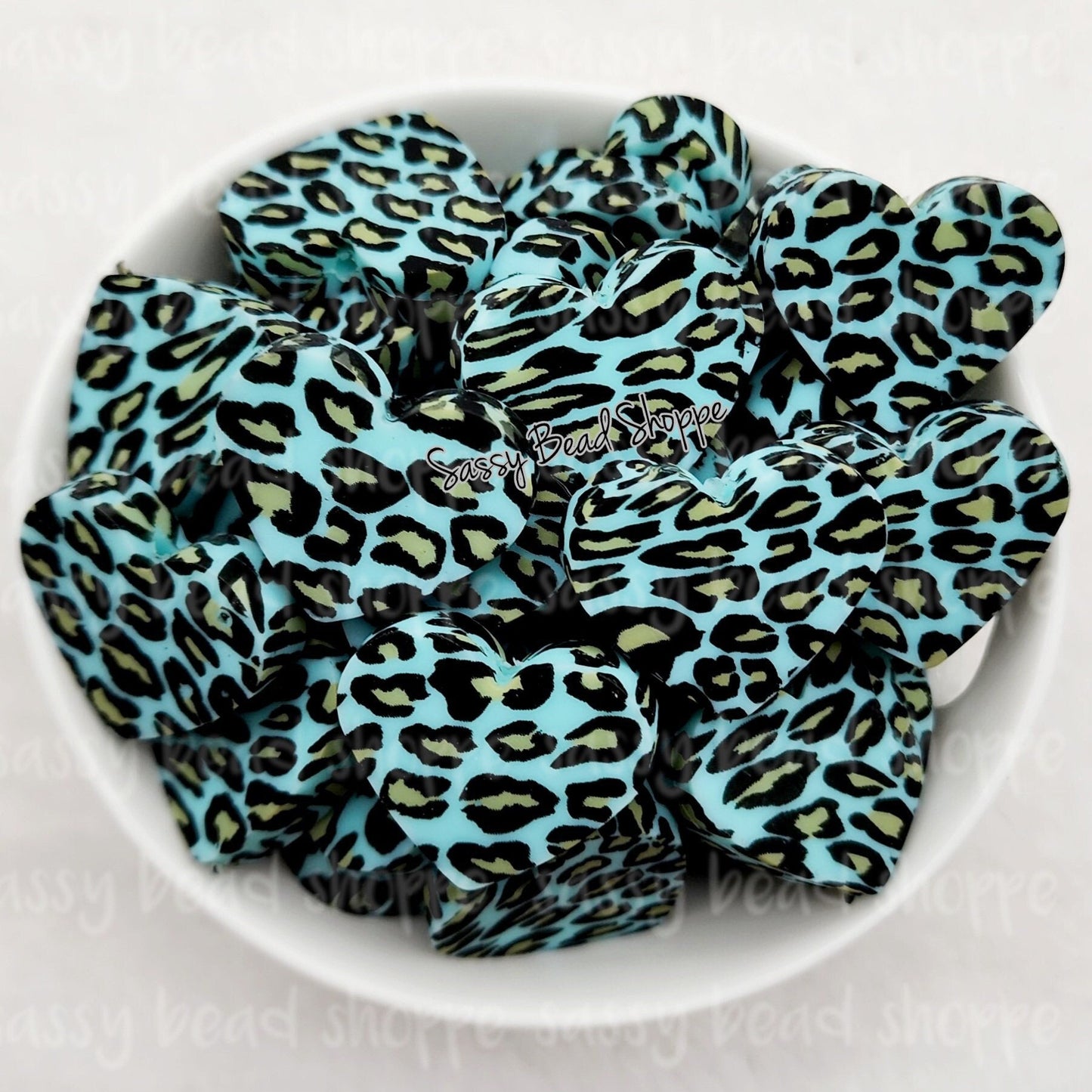 20mm Blue Leopard Heart Beads - Sassy Bead Shoppe