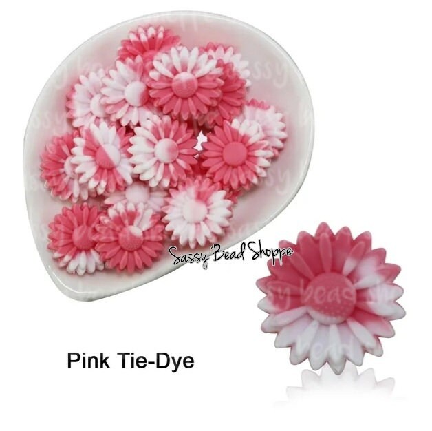 22mm Pink Tie Dye Daisy Beads - Sassy Bead Shoppe