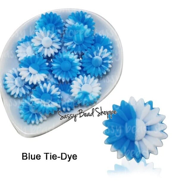 22mm Blue Tie Dye Daisy Beads - Sassy Bead Shoppe