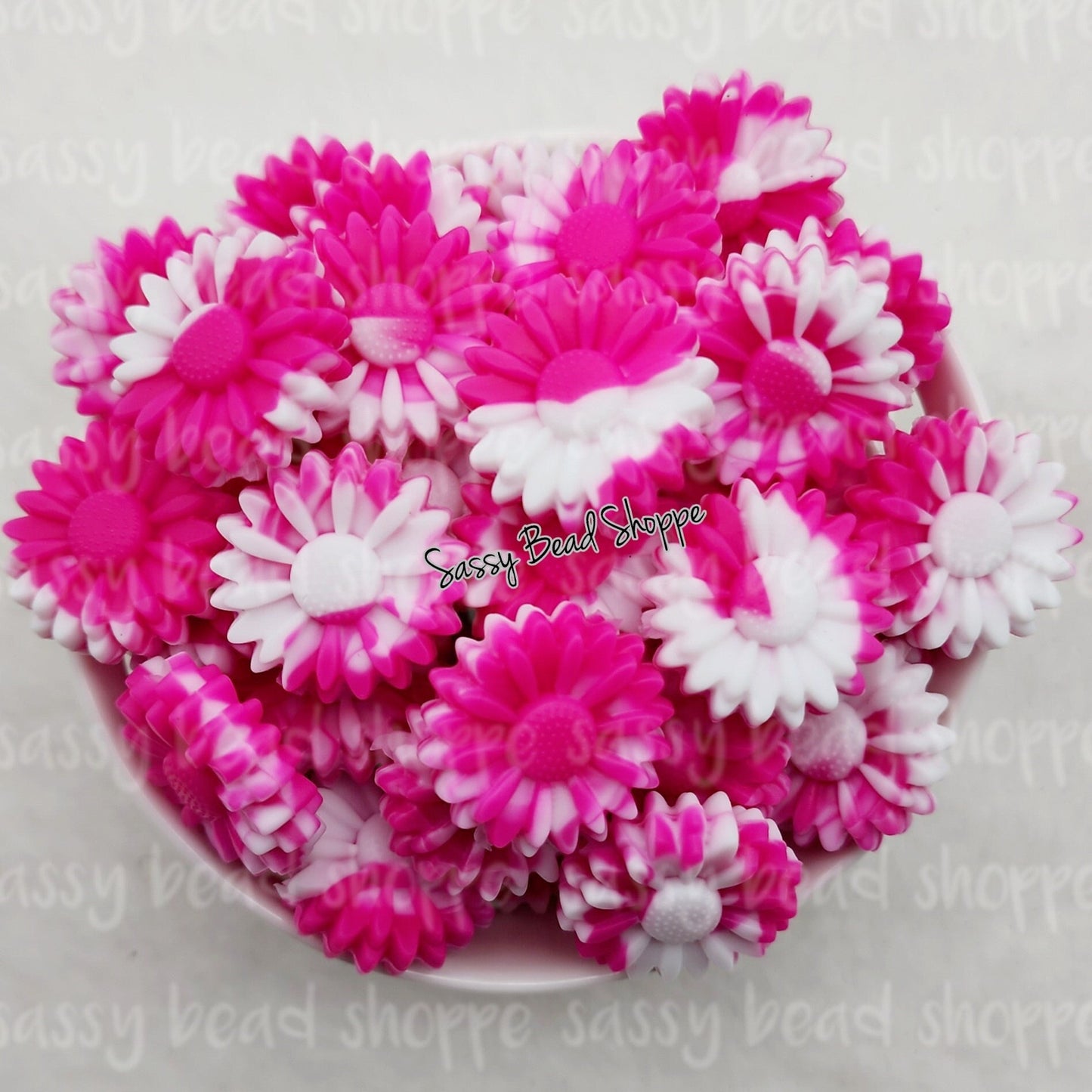 22mm Hot Pink Tie Dye Daisy Beads - Sassy Bead Shoppe