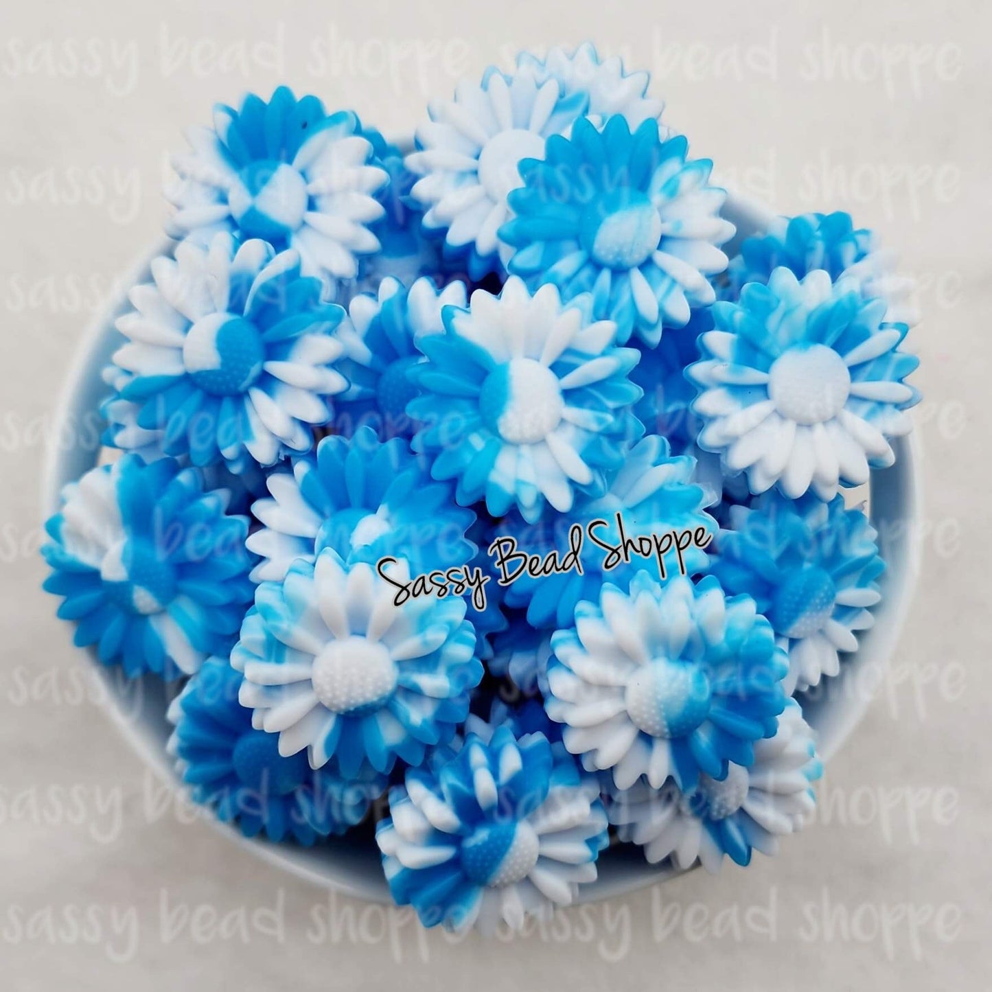 22mm Blue Tie Dye Daisy Beads - Sassy Bead Shoppe