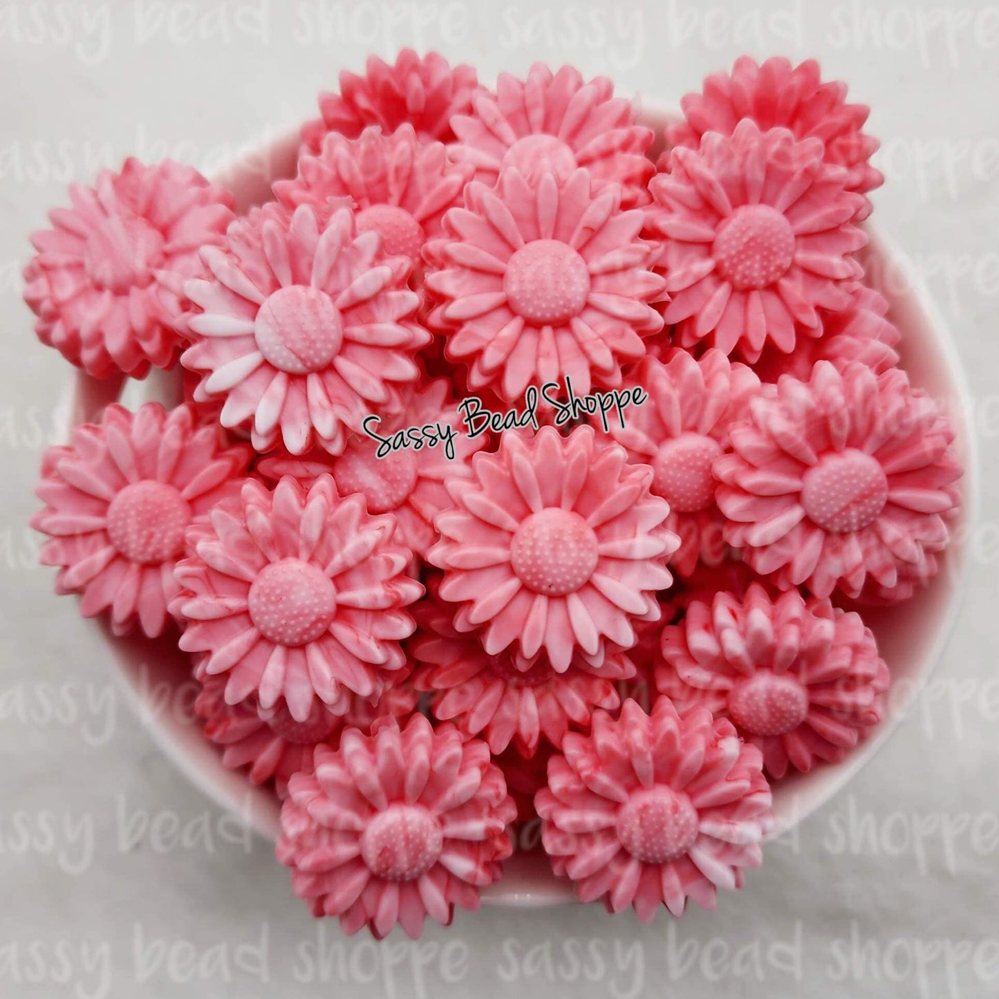 22mm Pink Marble Daisy Beads - Sassy Bead Shoppe