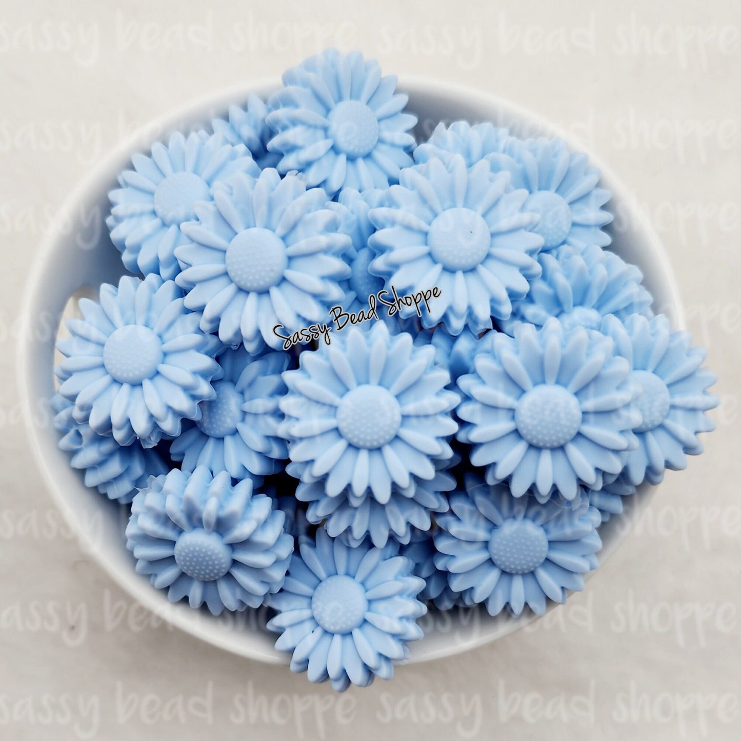 22mm Light Blue Daisy Beads - Sassy Bead Shoppe