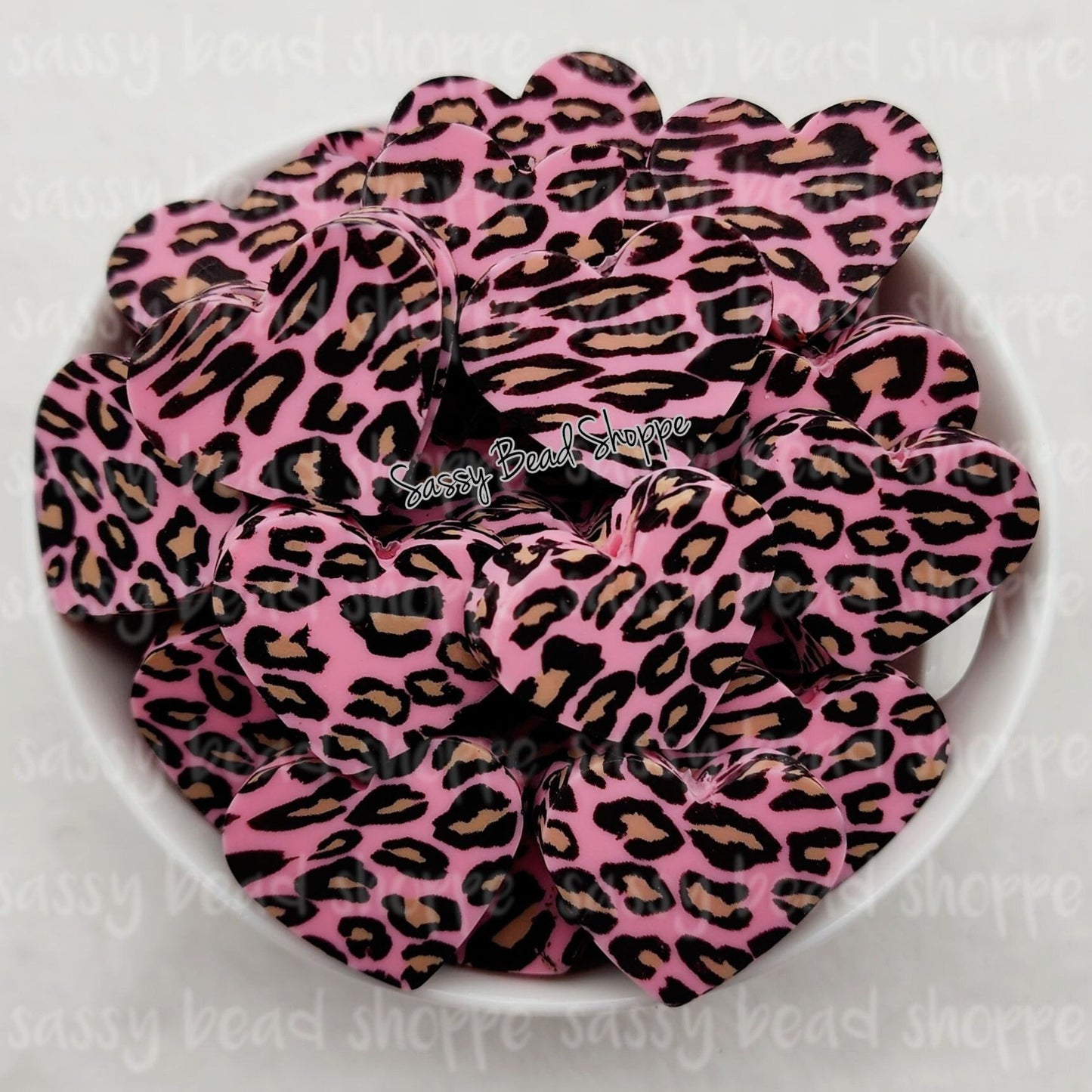 20mm Pink Leopard Heart Beads - Sassy Bead Shoppe