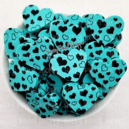 20mm Turquoise & Black Heart Beads - Sassy Bead Shoppe