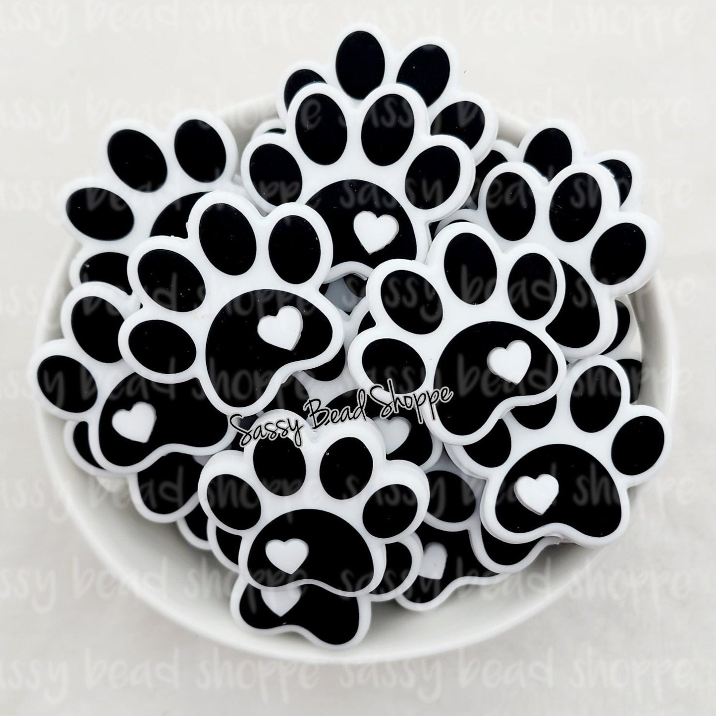 White Paw Print Focal Bead - Sassy Bead Shoppe