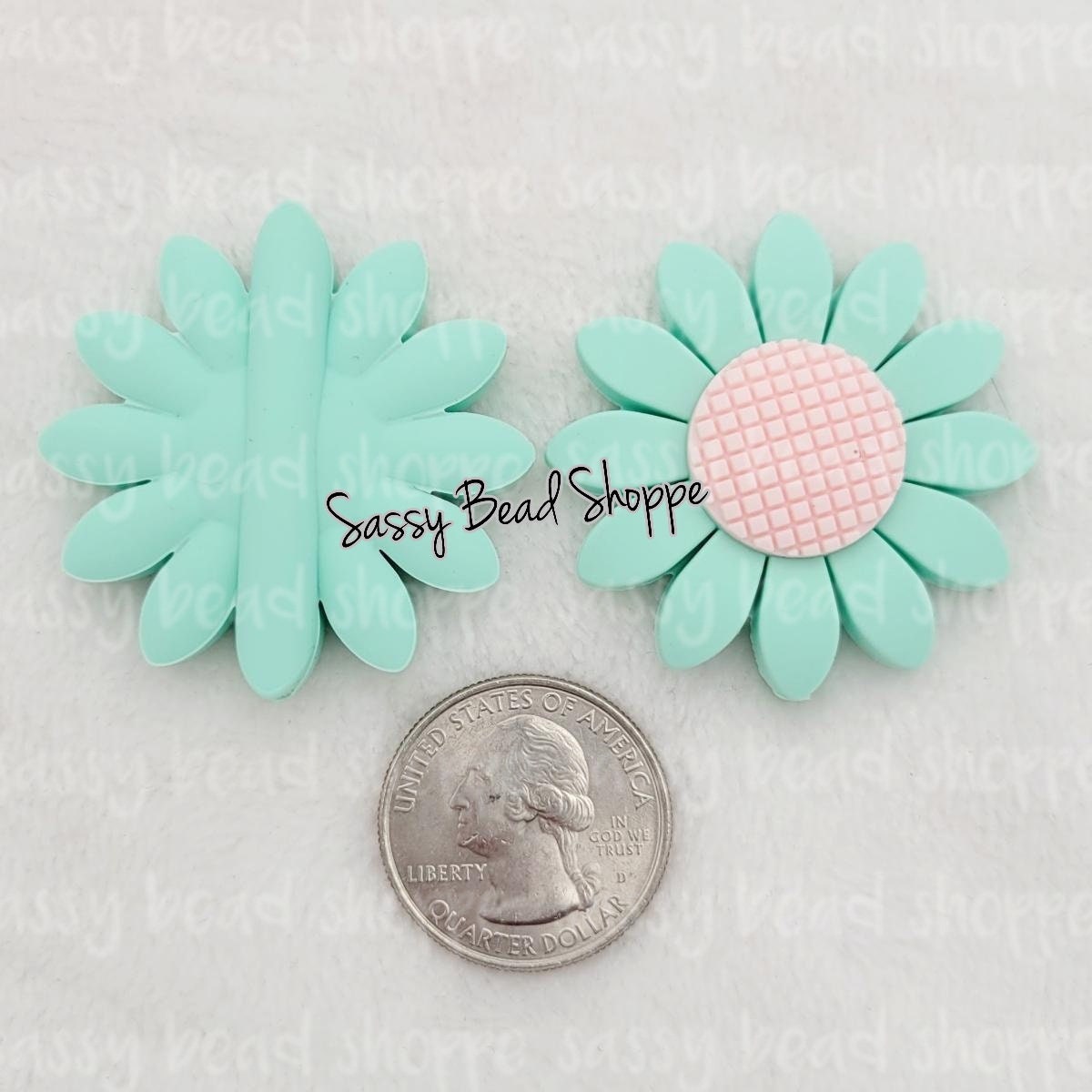 40mm Aqua Daisy Focal Bead - Sassy Bead Shoppe