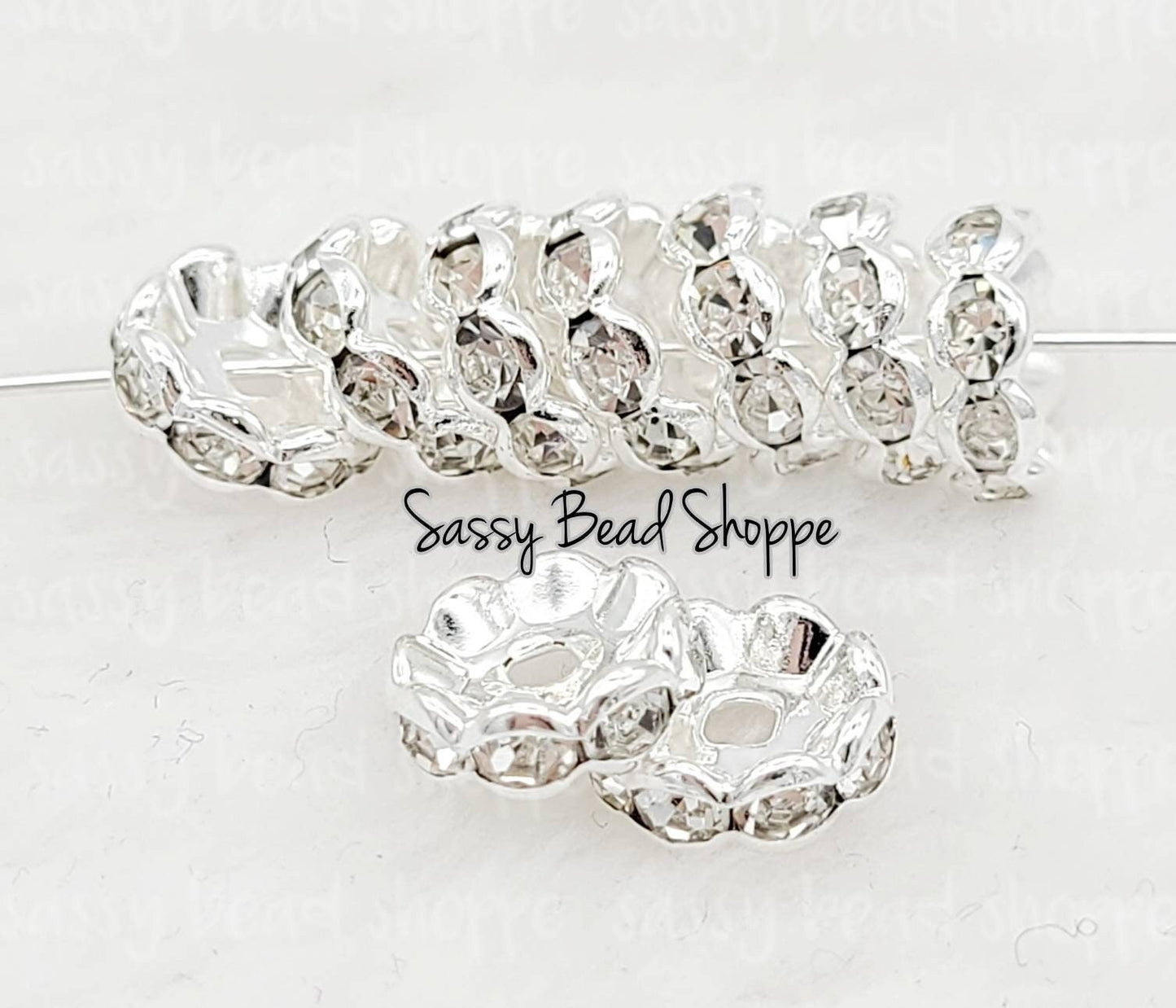 10mm Silver Rhinestone Spacers