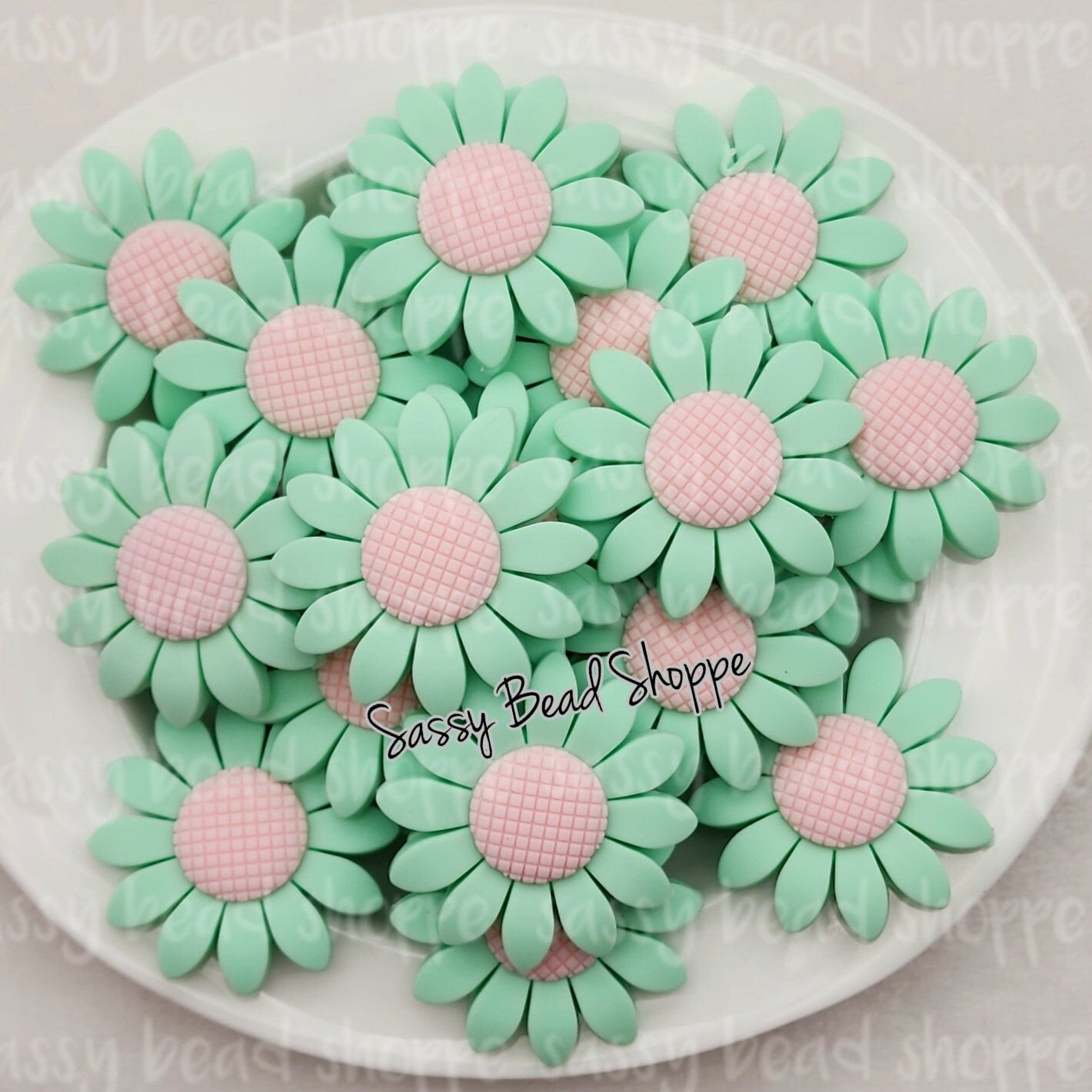 40mm Mint Daisy LARGE Beads - Sassy Bead Shoppe