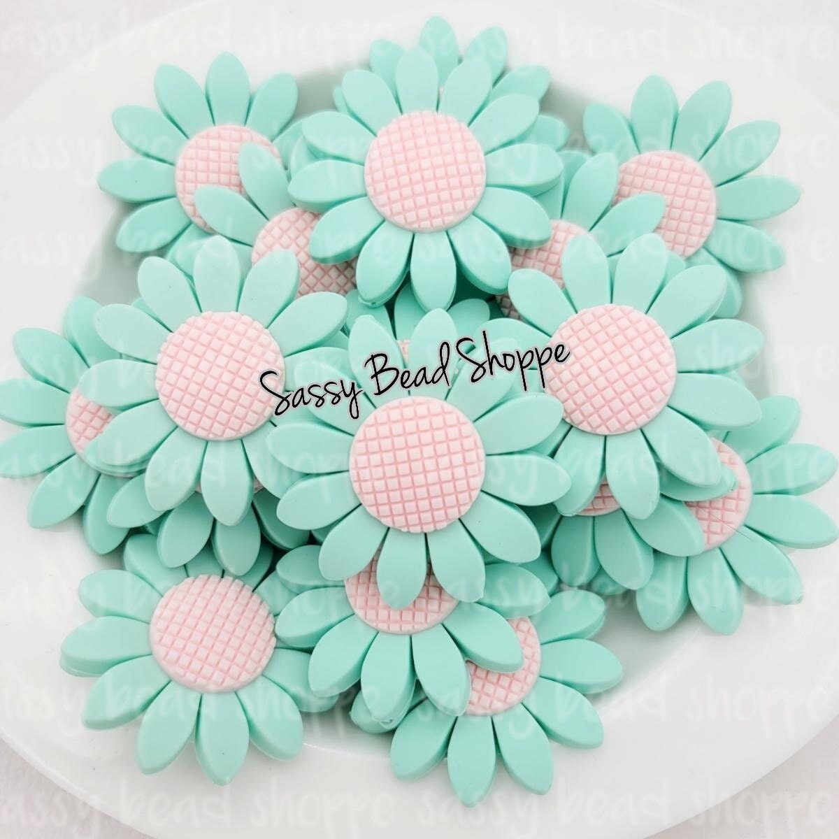 40mm Aqua Daisy Focal Bead - Sassy Bead Shoppe