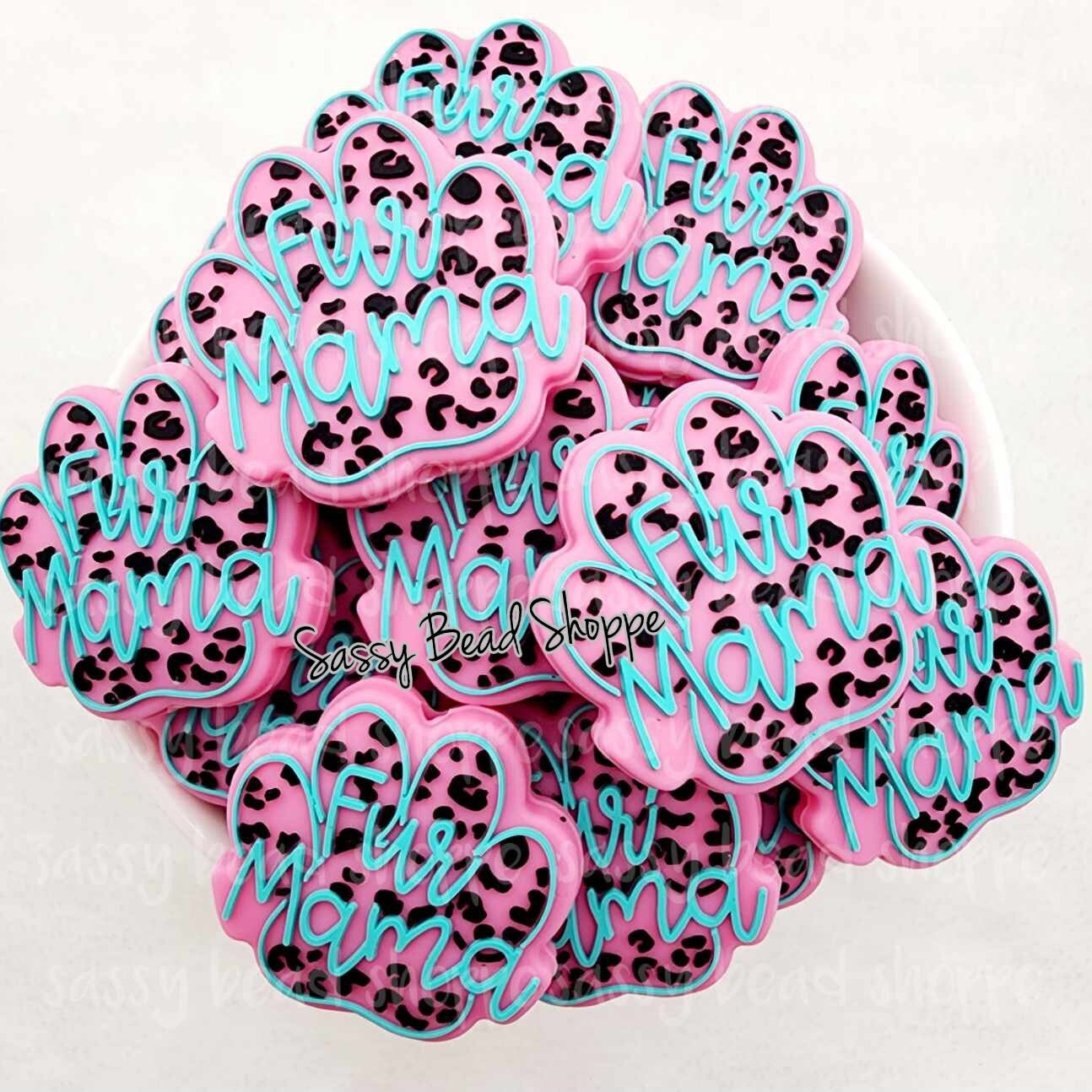 Pink Fur Mama Paw Print Beads - Sassy Bead Shoppe