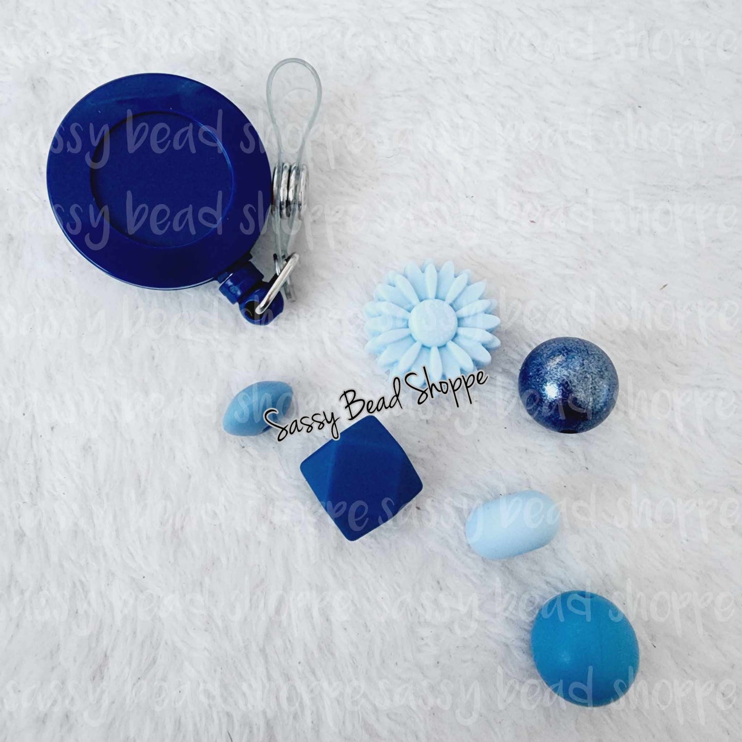 Sassy Bead Shoppe Feeling Blue Badge Reel What you will receive in your kit