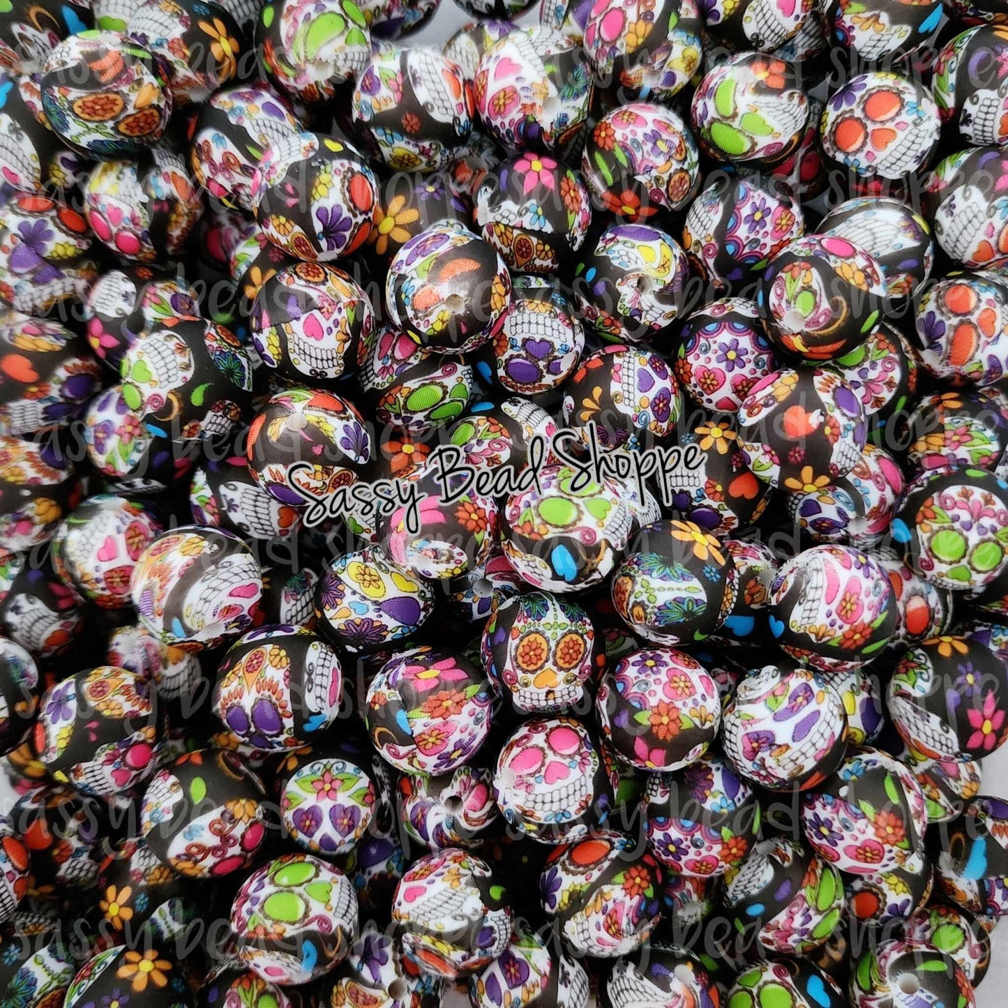 15mm Sugar Skulls Silicone Beads - Sassy Bead Shoppe