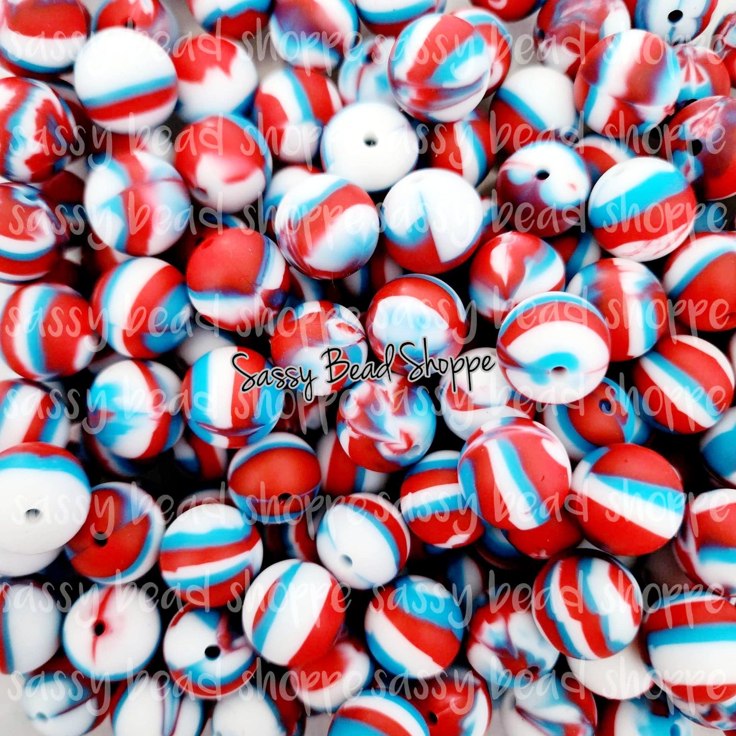 15mm Bomb Pop Swirl Silicone Beads - Sassy Bead Shoppe