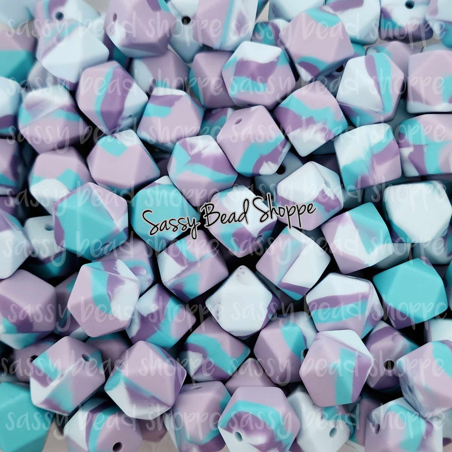 Ocean 14mm Mini Hexagon Silicone Beads - Sassy Bead Shoppe
