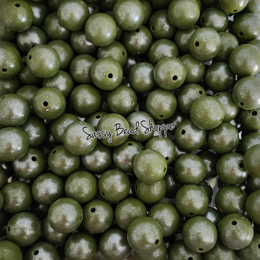 15mm Army Green Shimmer Silicone Beads - Sassy Bead Shoppe