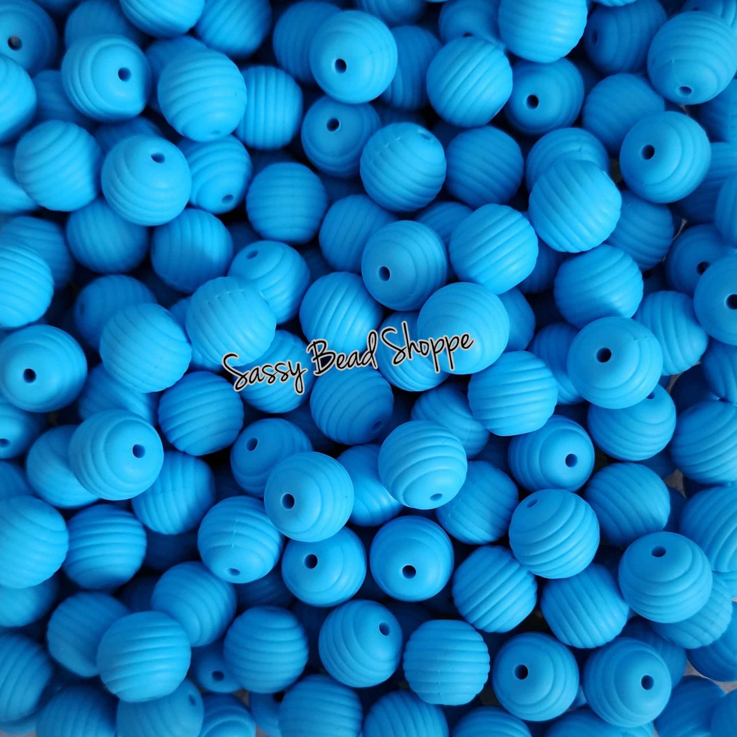 15mm Bright Blue Stripe Silicone Beads - Sassy Bead Shoppe