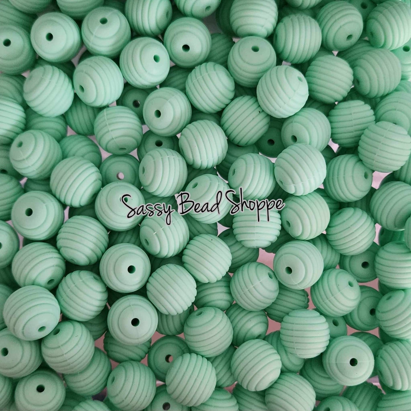 15mm Mint Stripe Silicone Beads - Sassy Bead Shoppe