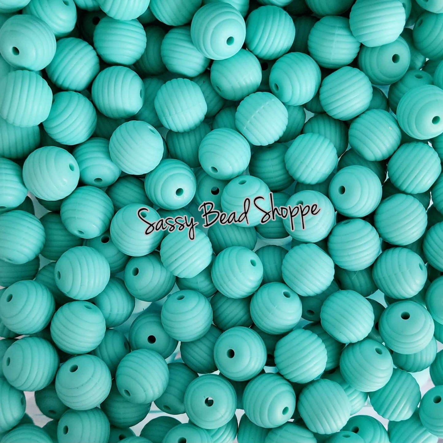 15mm Aqua Stripe Silicone Beads - Sassy Bead Shoppe