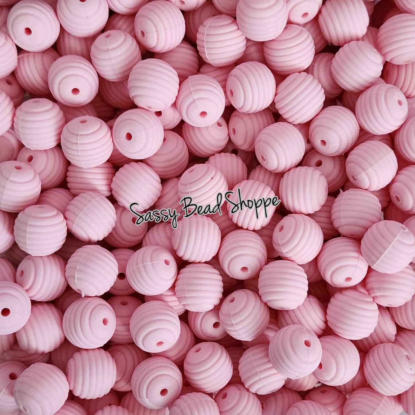 15mm Powder Pink Stripe Silicone Beads - Sassy Bead Shoppe