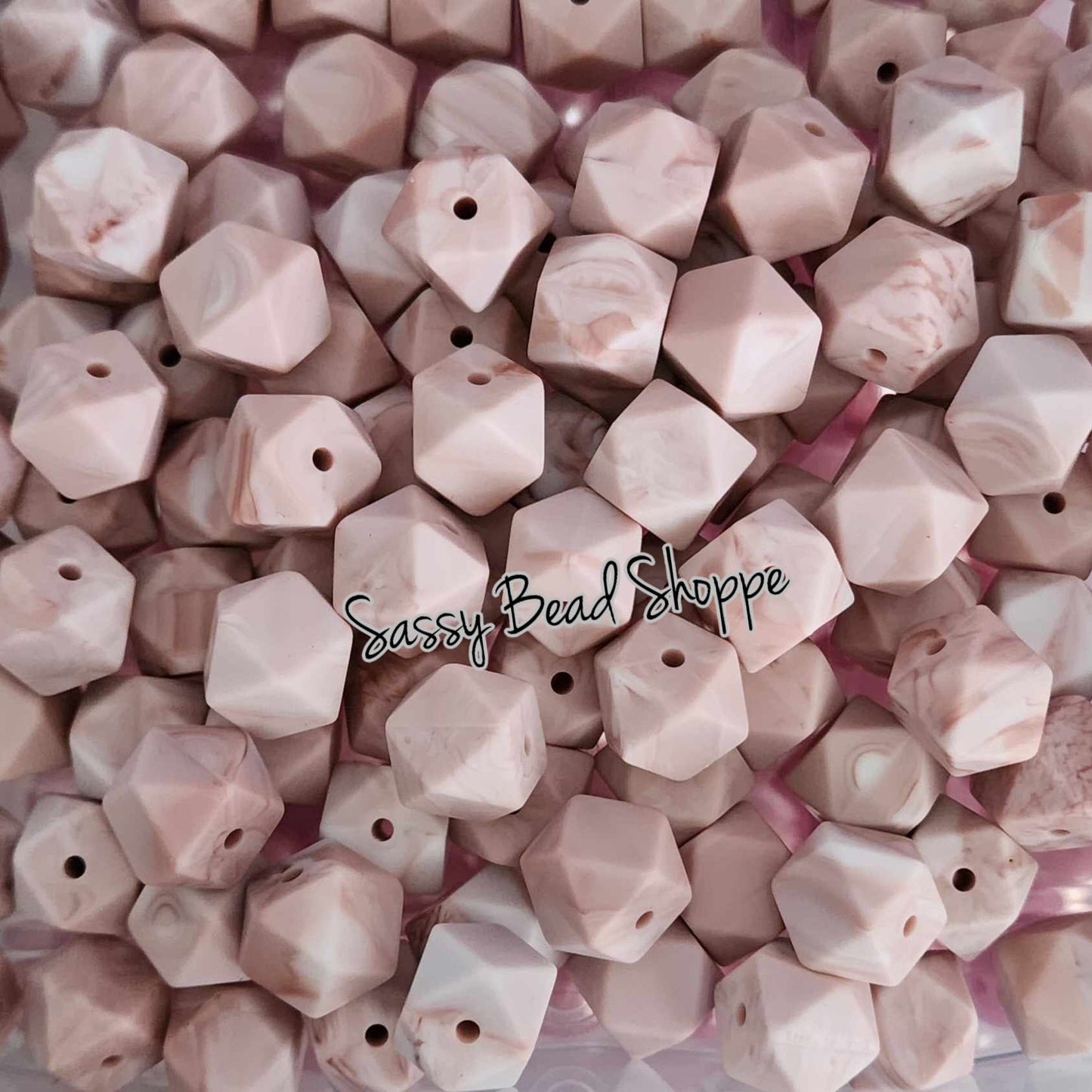 Mauve Marble 13mm Hexagon Silicone Beads - Sassy Bead Shoppe