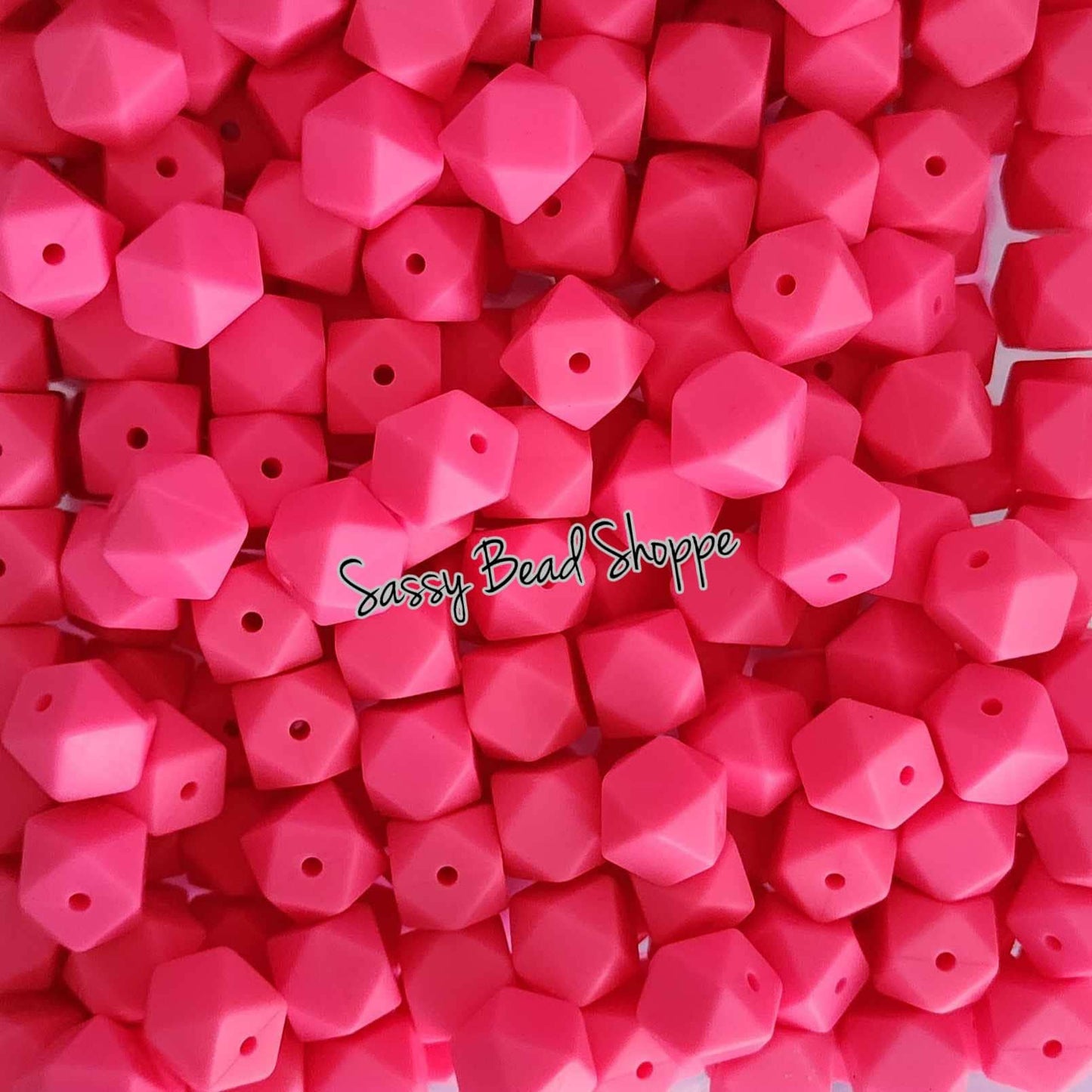 Hot Pink 13mm Hexagon Silicone Beads - Sassy Bead Shoppe