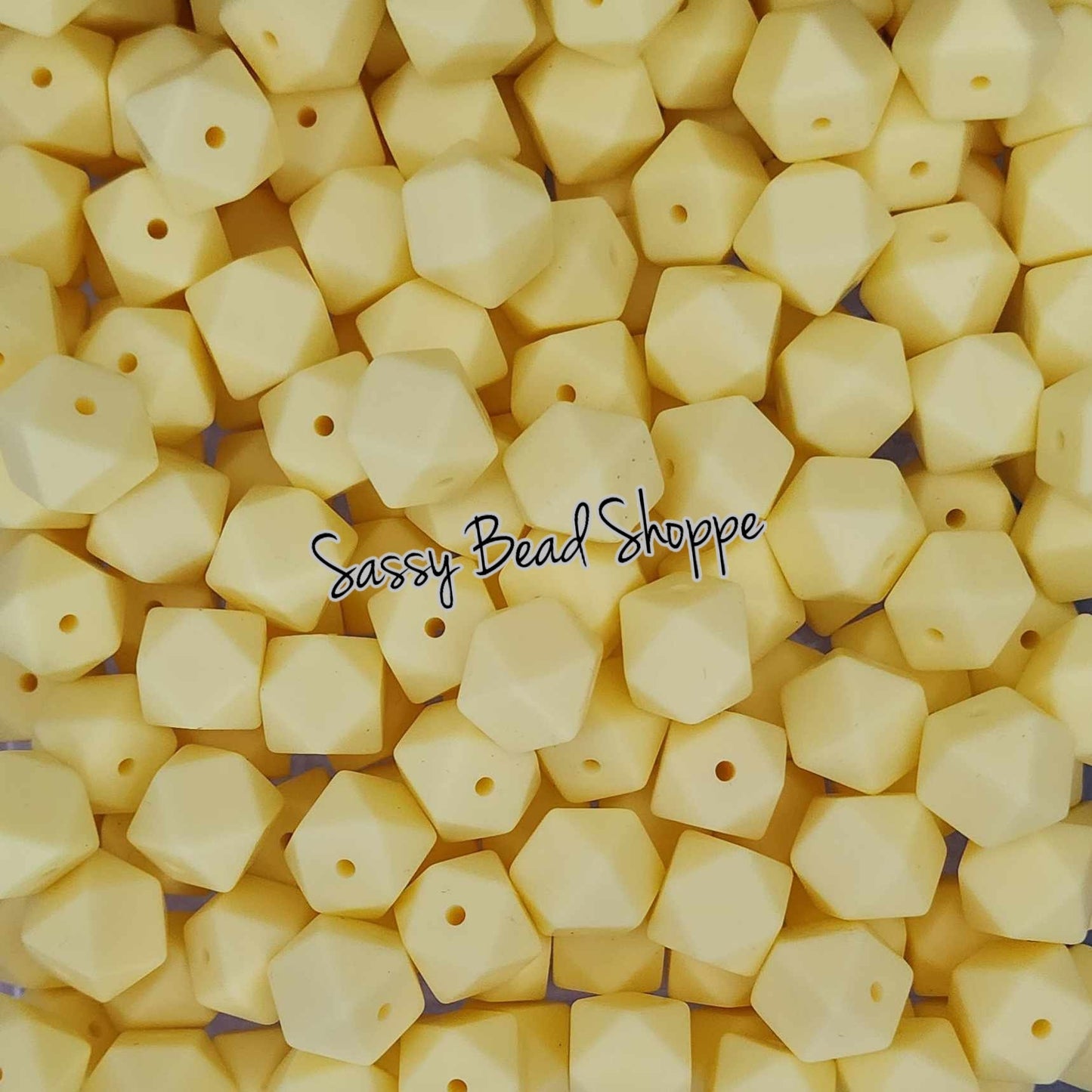 Cream Yellow 14mm Hexagon Silicone Beads - Sassy Bead Shoppe