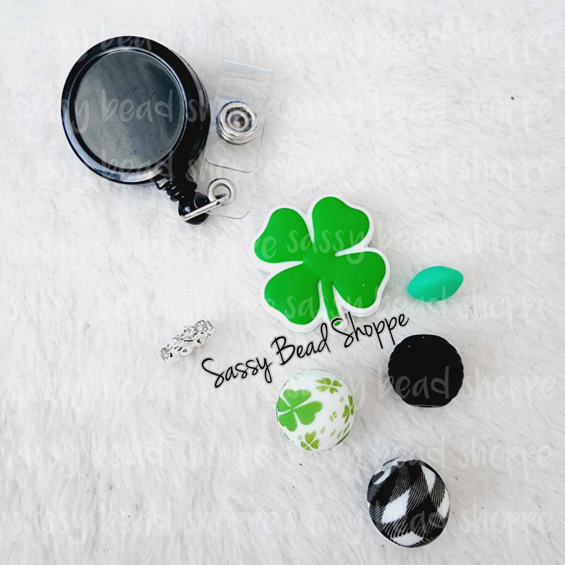 Sassy Bead Shoppe Lucky Clover Badge Reel What you will receive in your kit