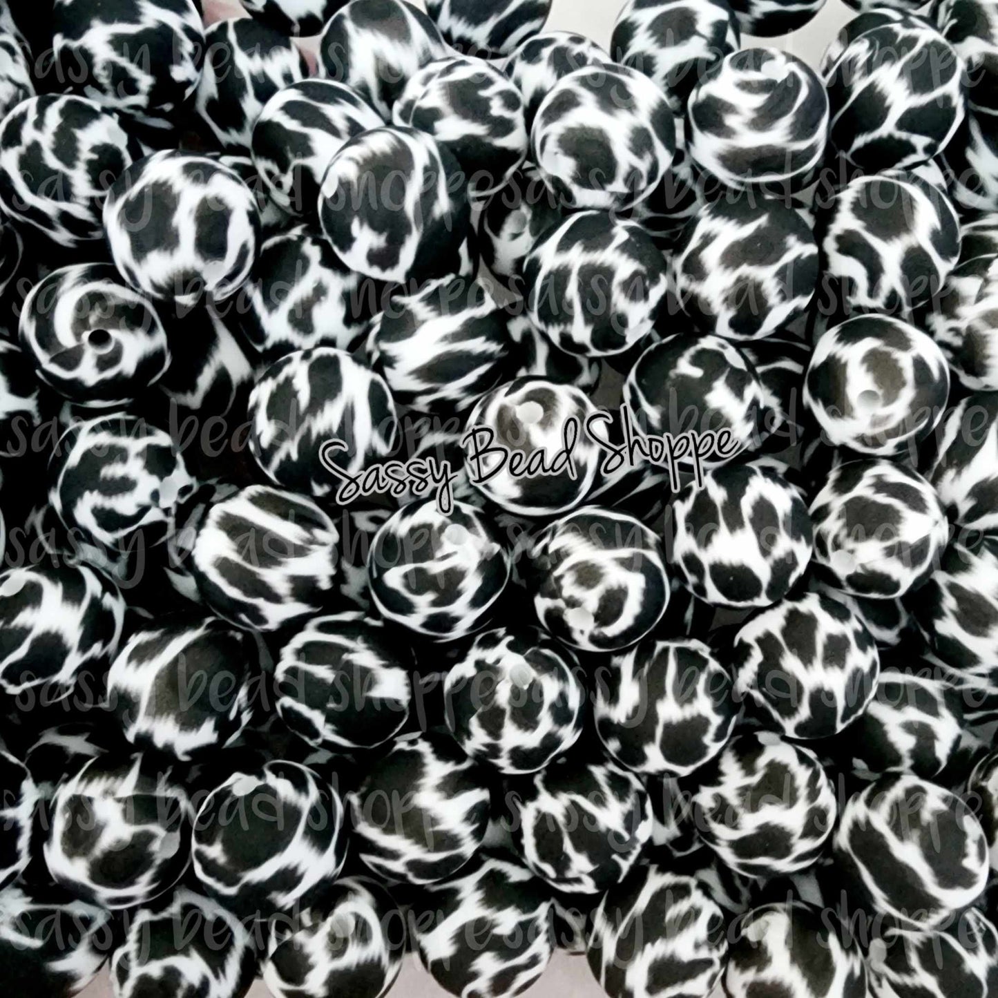 15mm Cow Print Silicone Beads - Sassy Bead Shoppe