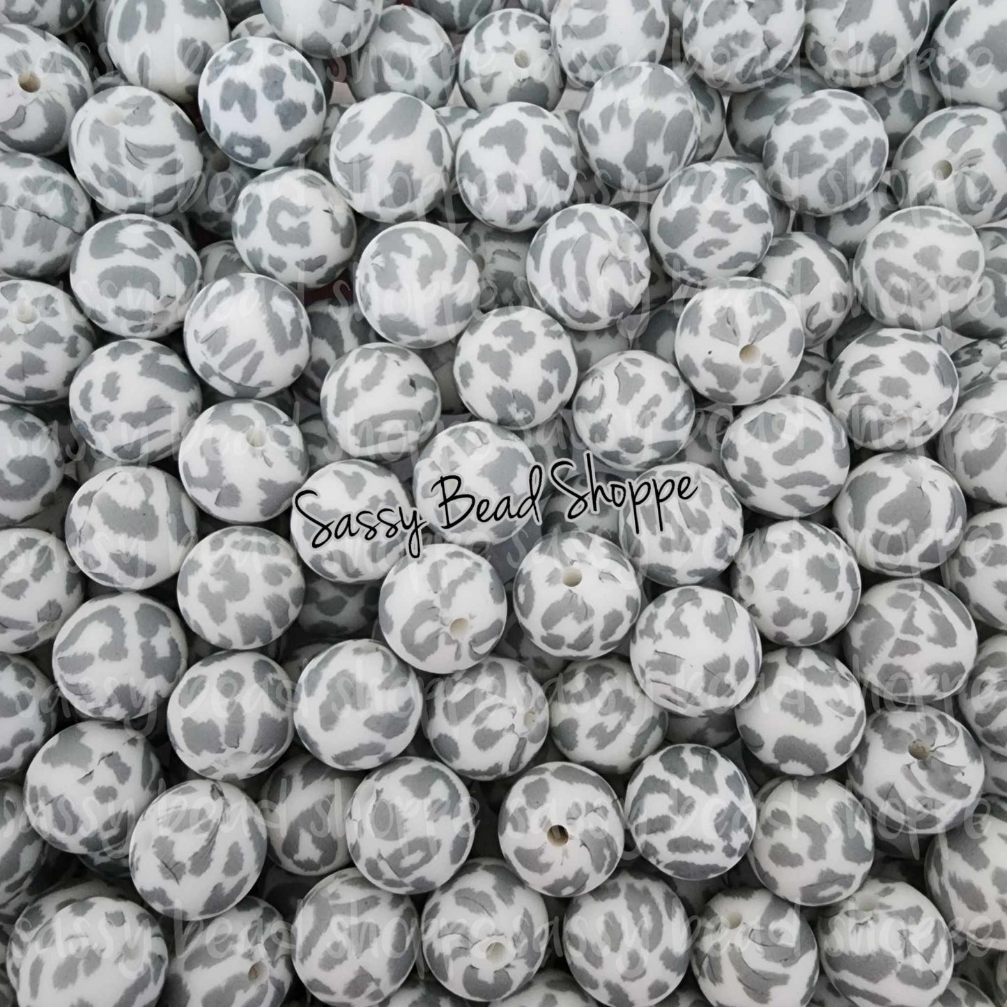 15mm Grey Leopard Silicone Beads - Sassy Bead Shoppe