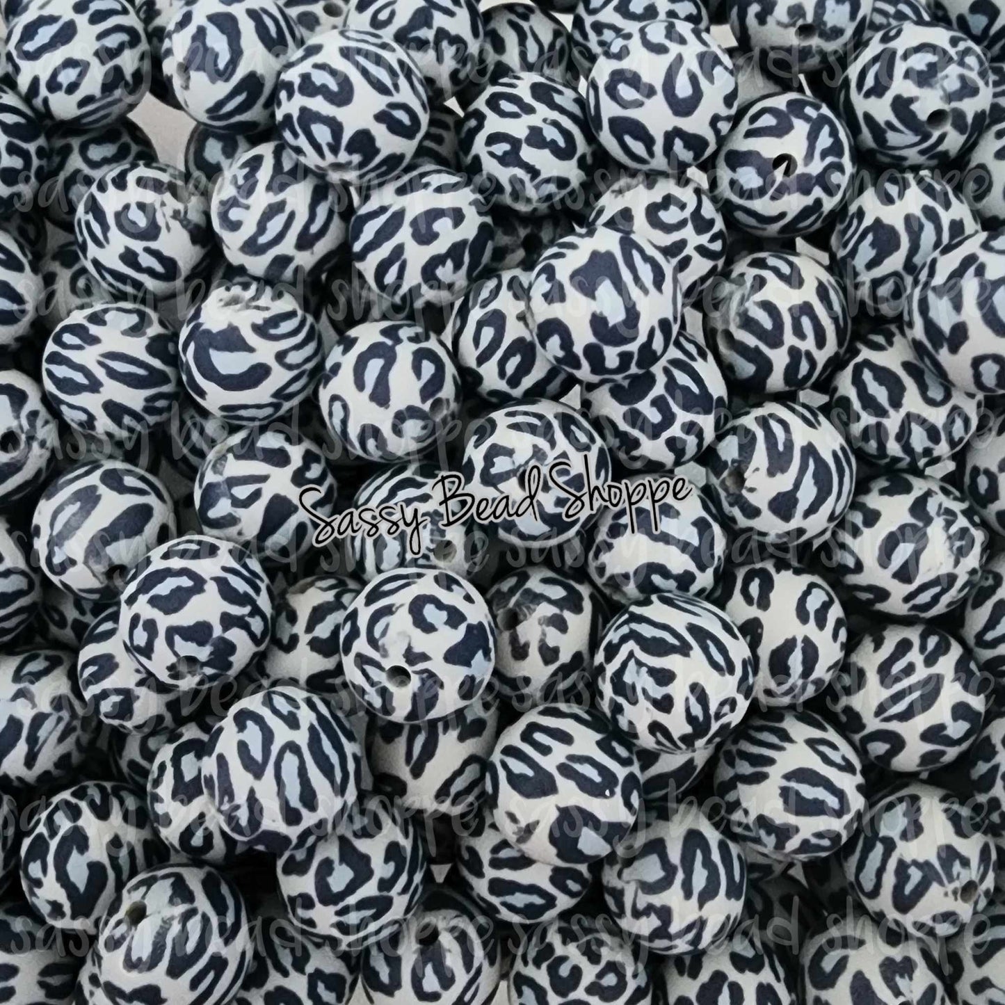 15mm Grey with Blue Leopard Silicone Beads - Sassy Bead Shoppe