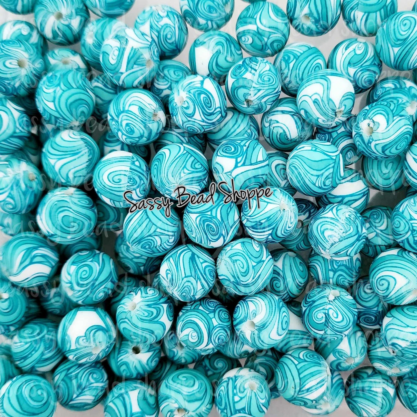 15mm Blue Aqua Swirl Silicone Beads - Sassy Bead Shoppe