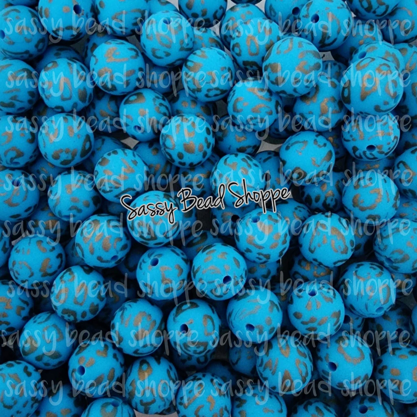 15mm Golden Blue Leopard Silicone Beads - Sassy Bead Shoppe